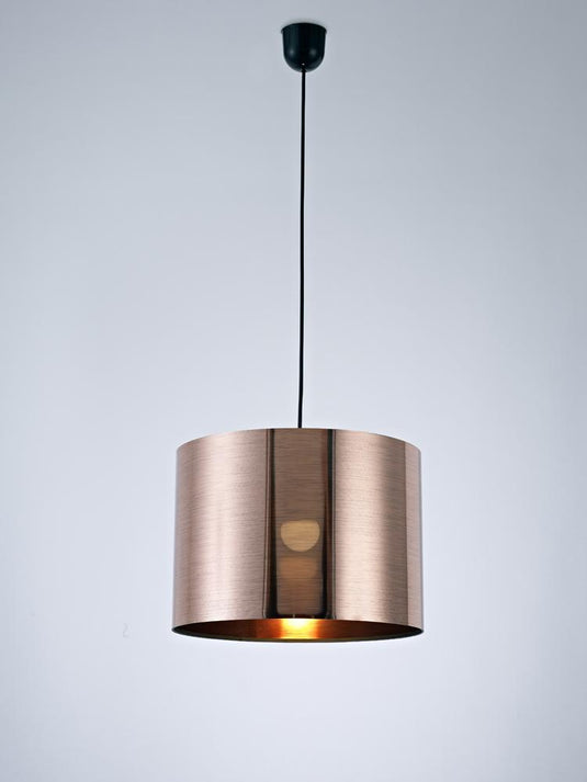Deco D0257 Dako Black Pendant 1 Light E27 With 350 x 250mm Metallic Copper Finish Cylinder Shade, c/w Ceiling Bracket