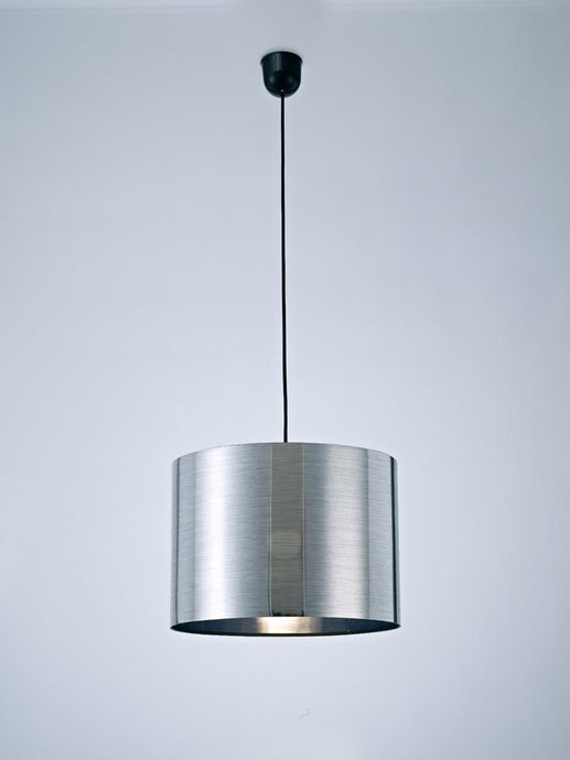 Deco D0258 Dako Black Pendant 1 Light E27 With 350 x 250mm Metallic Chrome Finish Cylinder Shade, c/w Ceiling Bracket