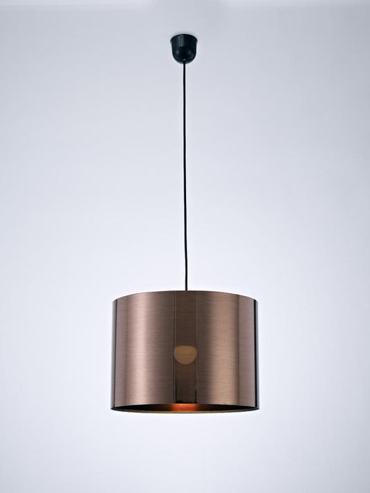 Deco D0259 Dako Black Pendant 1 Light E27 With 350 x 250mm Metallic Bronze Finish Cylinder Shade, c/w Ceiling Bracket