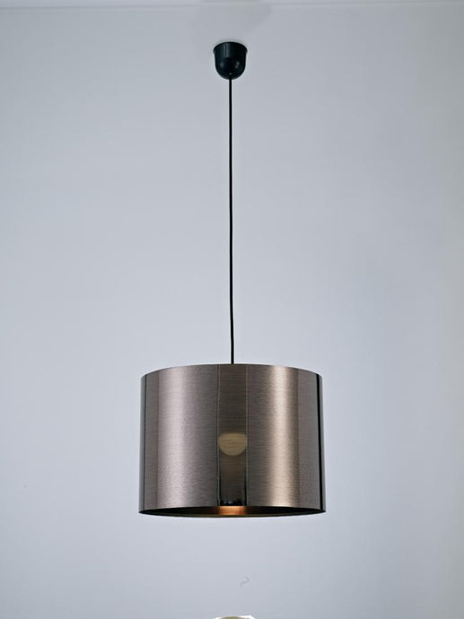 Deco D0260 Dako Black Pendant 1 Light E27 With 350 x 250mm Metallic Gun Metal Finish Cylinder Shade, c/w Ceiling Bracket