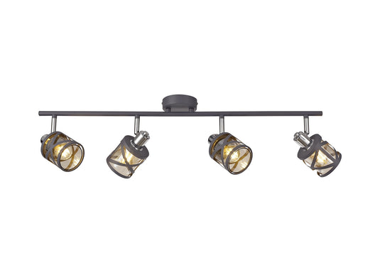 C-Lighting Daniel 4 Linear Bar Light Spotlight E14, Matt Grey/Polished Chrome/Cognac - 29347