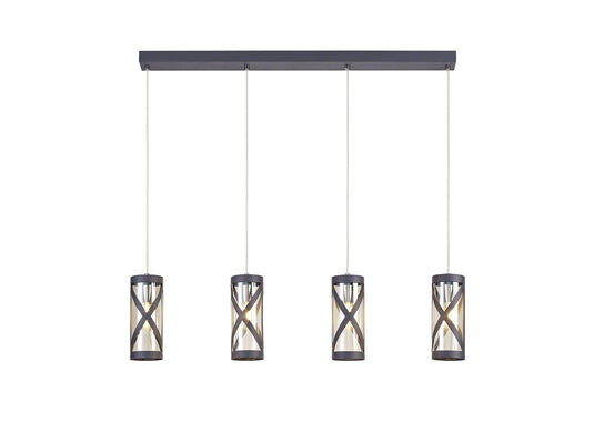 C-Lighting Daniel 4 Light Bar Linear Pendant E14, Matt Grey/Polished Chrome/Cognac - 29349