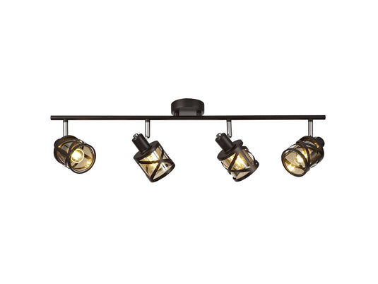 C-Lighting Daniel 4 Light Linear Bar Spotlight E14, Oiled Bronze/Polished Chrome/Amber - 29379