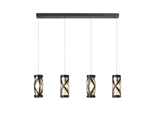 C-Lighting Daniel 4 Light Bar Linear Pendant E14, Oiled Bronze/Polished Chrome/Amber - 29381