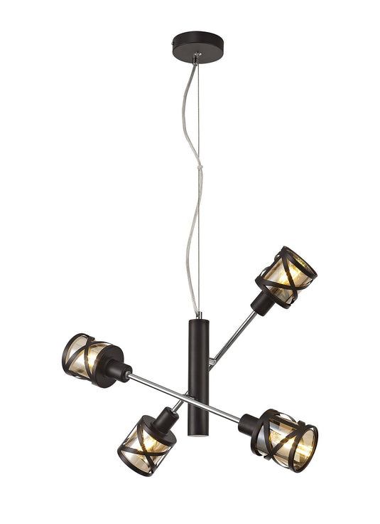 C-Lighting Daniel 4 Light Adjustable Pendant E14, Oiled Bronze/Polished Chrome/Amber - 29383