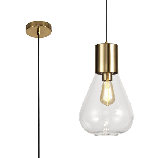 C-Lighting Davington Narrow Pendant, 1 x E27, Ancient Brass/Clear Glass - 29367