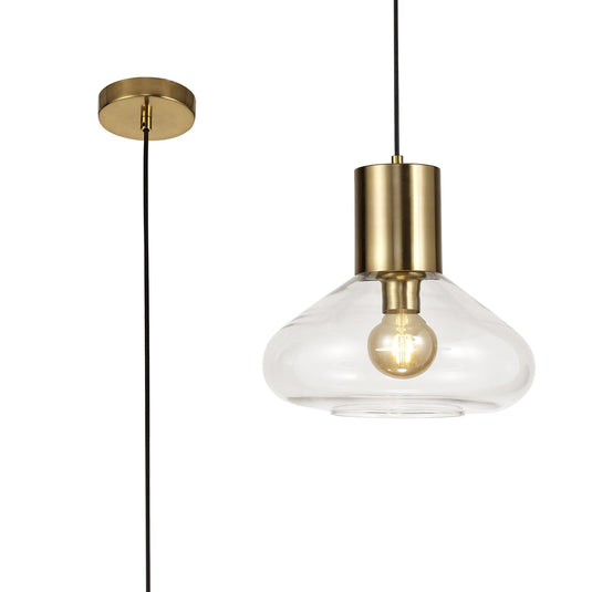 C-Lighting Davington Wide Pendant, 1 x E27, Ancient Brass/Clear Glass - 29368