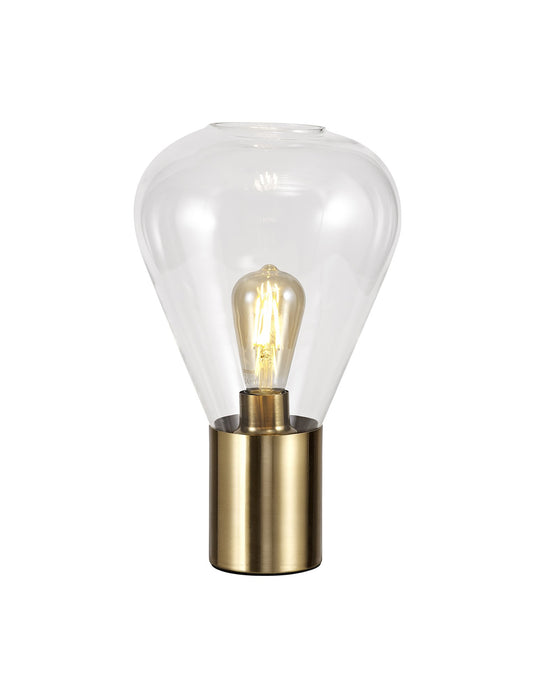 C-Lighting Davington Narrow Table Lamp, 1 x E27, Ancient Brass/Clear Glass - 29369