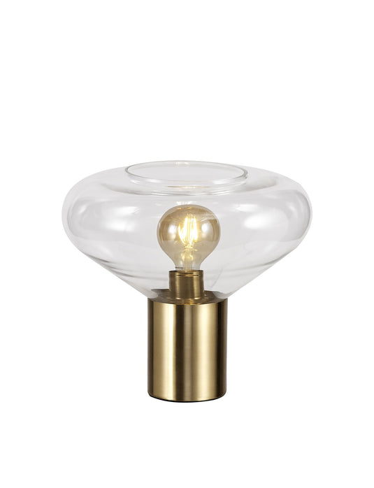 C-Lighting Davington Wide Table Lamp, 1 x E27, Ancient Brass/Clear Glass - 29370