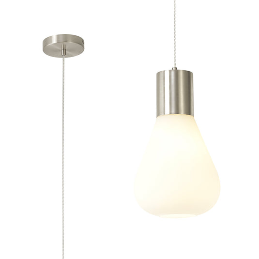 C-Lighting Davington Narrow Pendant, 1 x E27, Satin Nickel/Opal Glass & Clear Twisted Cable - 33331