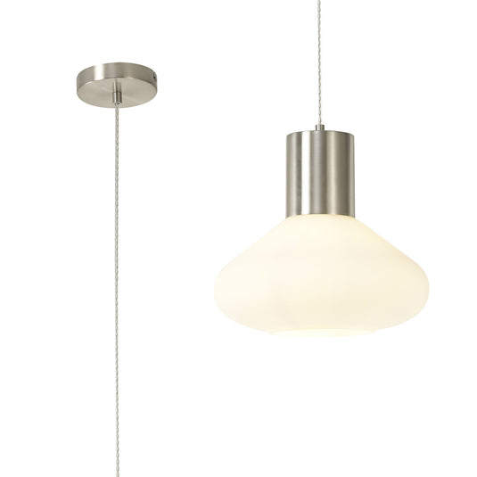 C-Lighting Davington Wide Pendant, 1 x E27, Satin Nickel/Opal Glass & Clear Twisted Cable - 33332