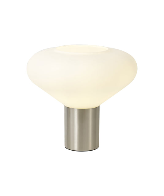 C-Lighting Davington Wide Table Lamp, 1 x E27, Satin Nickel/Opal Glass - 33334
