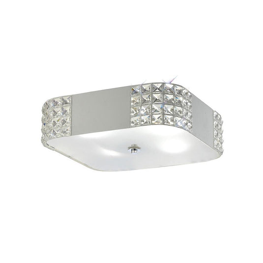 Diyas IL31191 Denver Square Ceiling 4 Light E27, Matt White/Frosted Glass/Polished Chrome - 38298