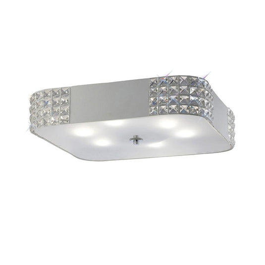 Diyas IL31192 Denver Square Ceiling 6 Light E27, Matt White/Frosted Glass/Polished Chrome - 38299