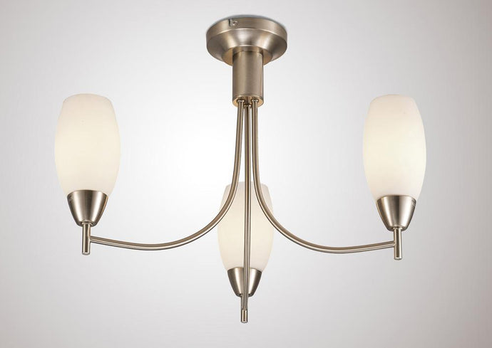Deco D0066 Devon Ceiling 3 Light E14 Satin Nickel/Opal Glass