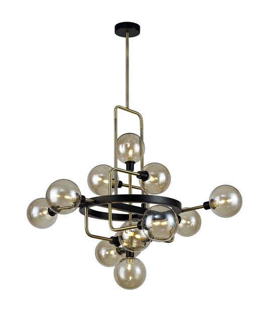 C-Lighting Ditto Fixed Pendant, 12 Light G9, Matt Black/Antique Brass/Cognac Glass - 29162