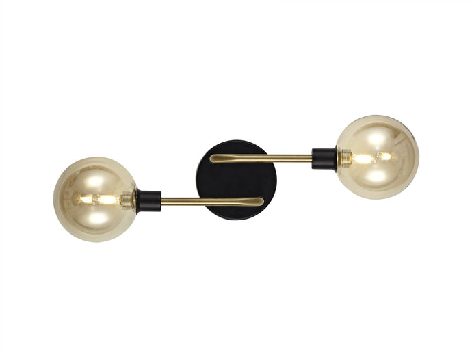 C-Lighting Ditto Wall Lamp, 2 Light G9, Matt Black/Antique Brass/Cognac Glass - 29163