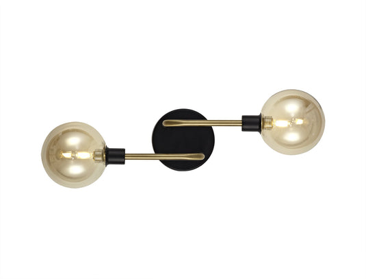 C-Lighting Ditto Wall Lamp, 2 Light G9, Matt Black/Antique Brass/Cognac Glass - 29163