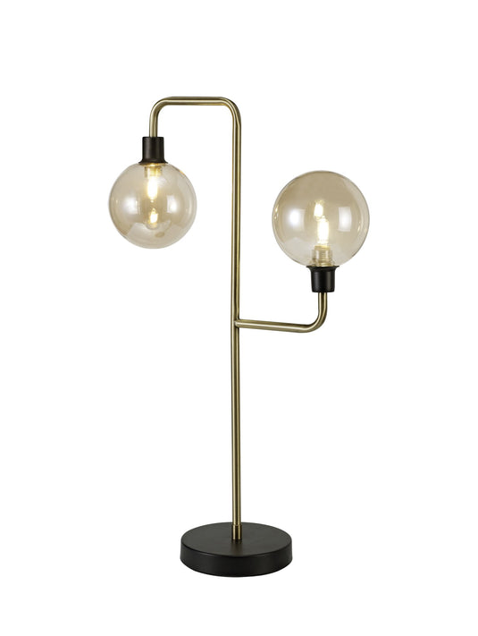 C-Lighting Ditto Table Lamp, 2 Light G9, Matt Black/Antique Brass/Cognac Glass - 29164