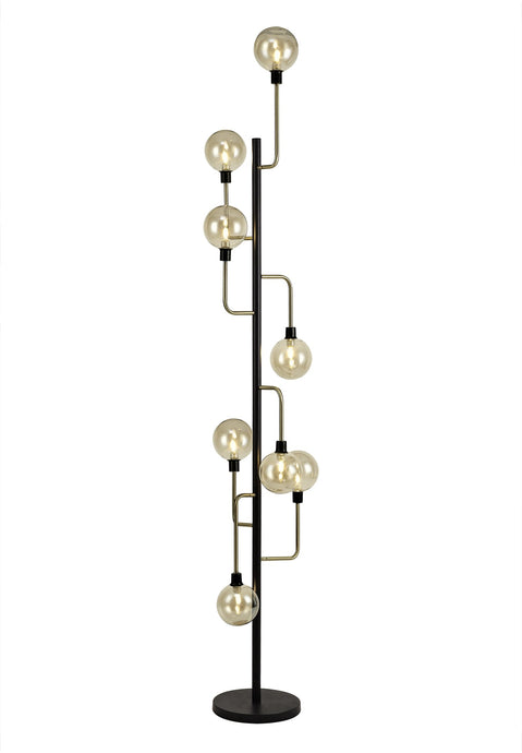 C-Lighting Ditto Floor Lamp, 8 Light G9, Matt Black/Antique Brass/Cognac Glass - 29165
