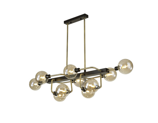 C-Lighting Ditto Fixed Pendant Ceiling, 10 Light G9, Matt Black/Antique Brass/Cognac Glass - 33230