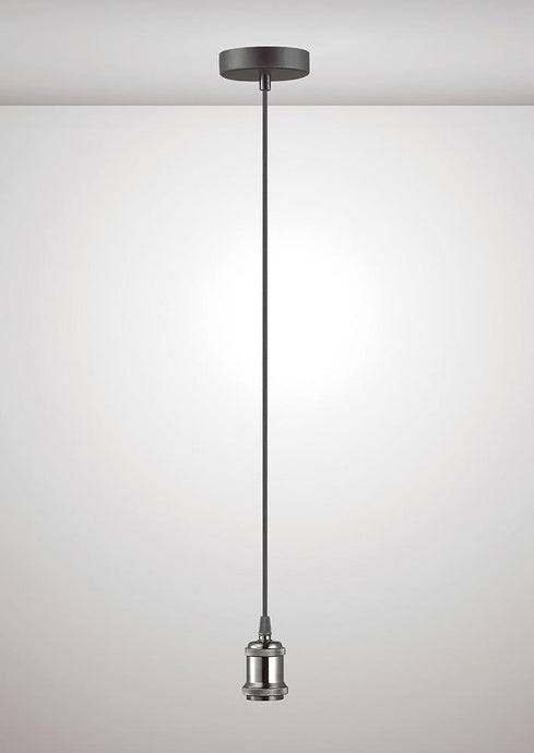 Deco D0171 Dreifa 1.5m Suspension Kit 1 Light Gun Metal/Black Braided Cable, E27 Max 60W, c/w Ceiling Bracket