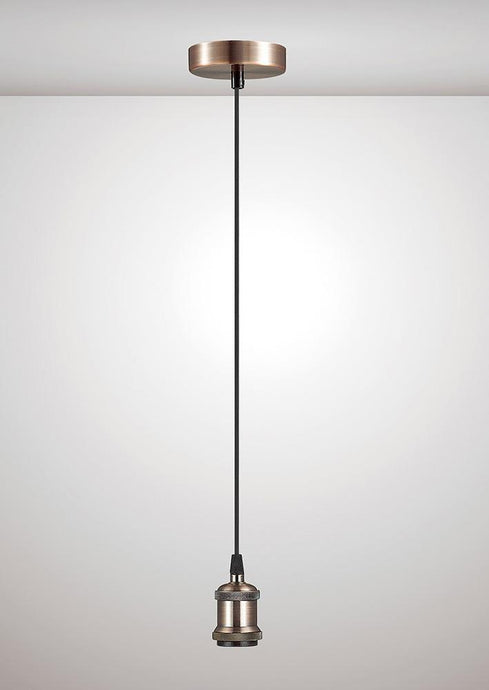 Deco D0172 Dreifa 1.5m Suspension Kit 1 Light Antique Copper/Black Braided Cable, E27 Max 60W, c/w Ceiling Bracket