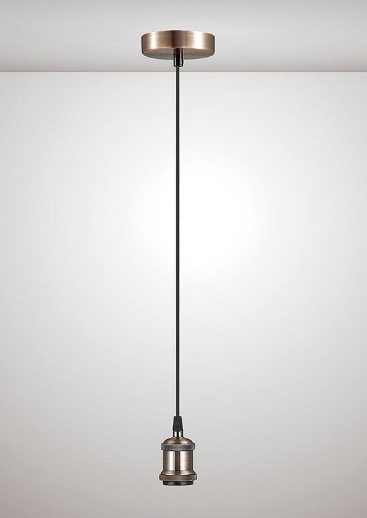 Deco D0172 Dreifa 1.5m Suspension Kit 1 Light Antique Copper/Black Braided Cable, E27 Max 60W, c/w Ceiling Bracket