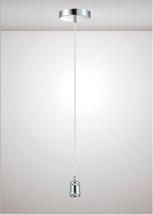 Deco D0173 Dreifa 1.5m Suspension Kit 1 Light Polished Chrome/Clear Twisted Cable, E27 Max 60W, c/w Ceiling Bracket