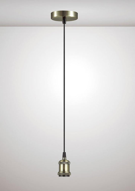 Deco D0177 Dreifa 1.5m Suspension Kit 1 Light Antique Brass/Antique Base and Black Braided Cable, E27 Max 60W, c/w Ceiling Bracket