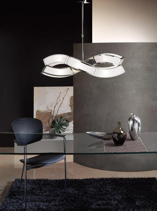 Mantra M0388 Duna E27 Pendant 2 Arm 6 Light E27, Polished Chrome/White Acrylic