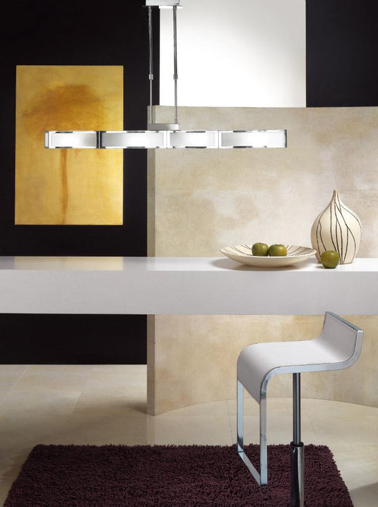 Mantra M0397 Duna E27 Pendant 4 Light E27 Bar, Polished Chrome/White Acrylic