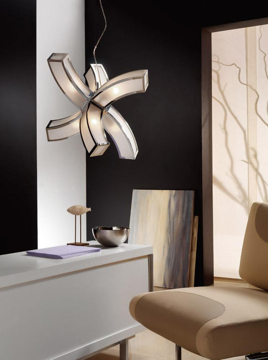 Mantra M0398 Duna E27 Pendant 6 arms 6 Light E27, Polished Chrome/White Acrylic