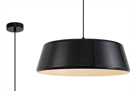 C-Lighting Dunton Single Large Pendant, 1 Light Adjustable E27, Gloss Black/Gloss White - 29064