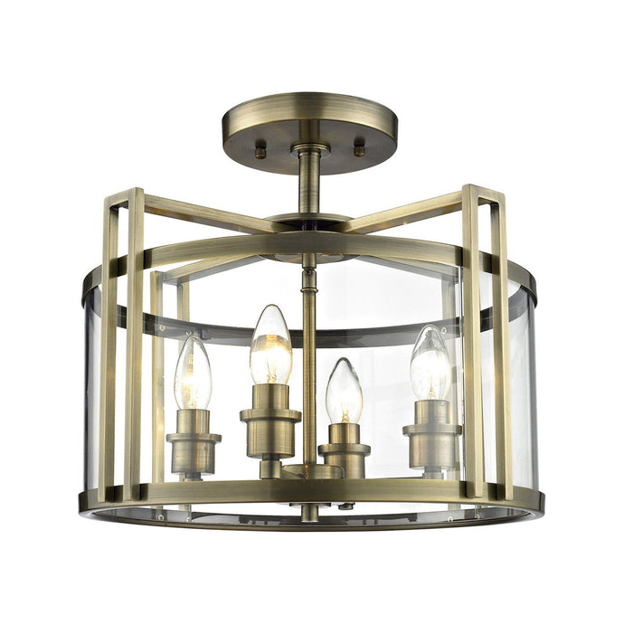 Diyas IL31091 Eaton Semi Ceiling 4 Light Antique Brass/Glass - 38266