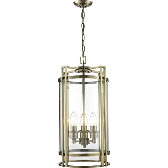 Diyas IL31092 Eaton Pendant 3 Light Antique Brass/Glass - 20613