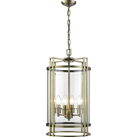 Diyas IL31093 Eaton Pendant 4 Light Antique Brass/Glass - 38267