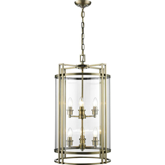 Diyas IL31094 Eaton Pendant 6 Light Antique Brass/Glass - 38268