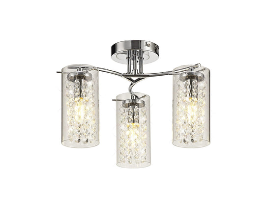 C-Lighting Electra Semi Ceiling Light, 3 x E14, Polished Chrome/Crystal/Glass - 28650