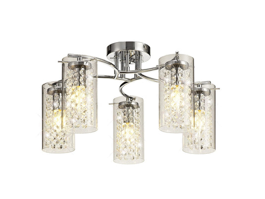 C-Lighting Electra Semi Ceiling Light, 5 x E14, Polished Chrome/Crystal/Glass - 28651