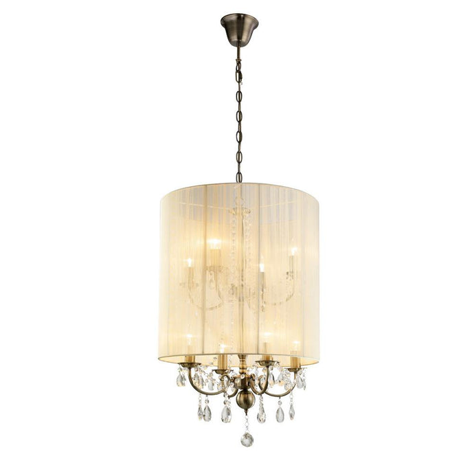 Diyas IL30069 Ella Pendant With Ivory Cream Shade 8 Light Antique Brass/Crystal - 37952