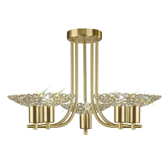 Diyas IL20602 Ellen Semi Ceiling 5 Light Satin Brass/Crystal - 21225