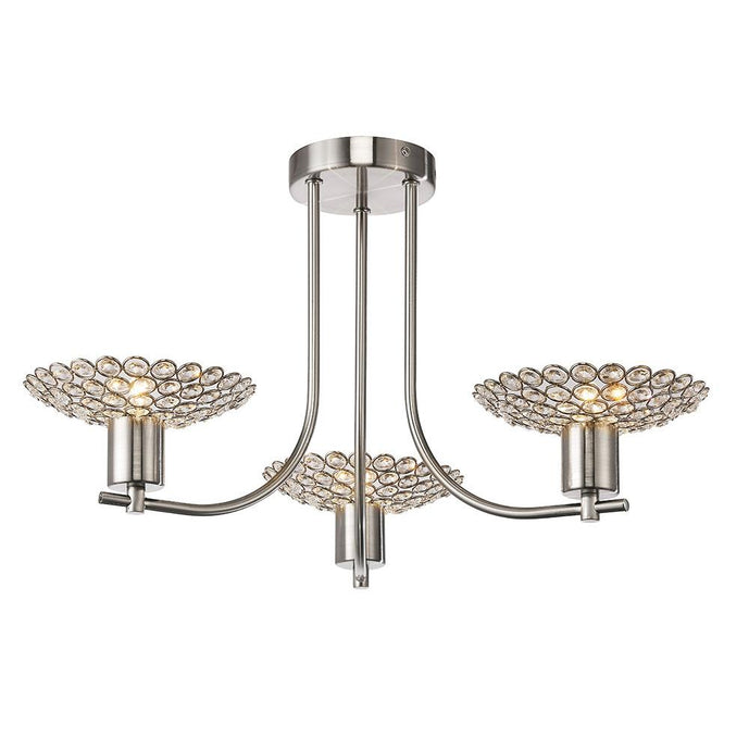 Diyas IL20606 Ellen Semi Ceiling 3 Light Satin Nickel/Crystal - 37855