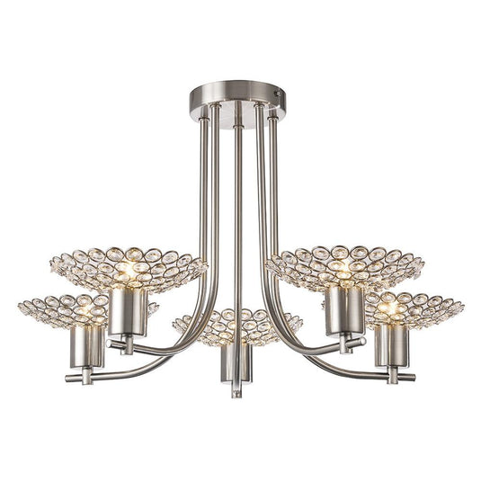 Diyas IL20607 Ellen Semi Ceiling 5 Light Satin Nickel/Crystal - 37856