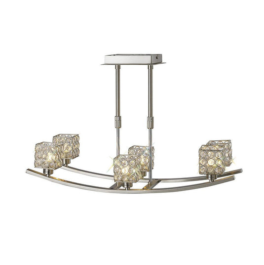 Diyas IL20642 Elsa Rectangular Telescopic Pendant 6 Light Satin Nickel/Crystal - 37859