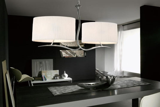 Mantra M1130 Eve Pendant 2 Arm 4 Light E27, Polished Chrome With White Oval Shades