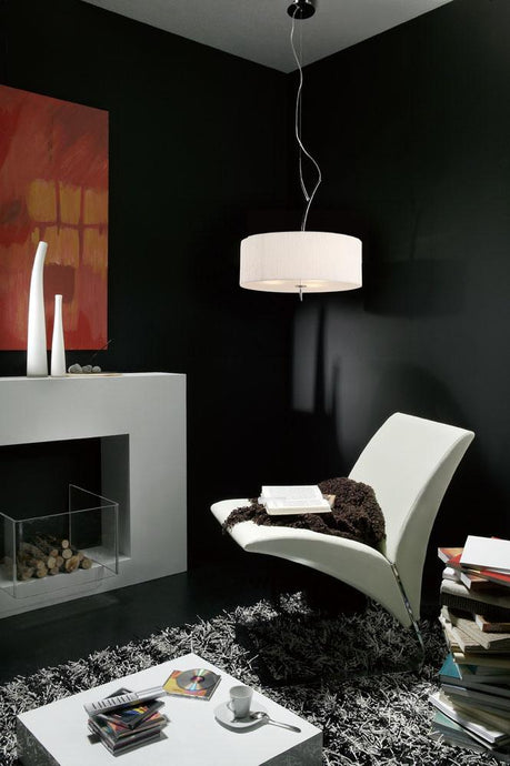 Mantra M1133 Eve Pendant 3 Light E27, Polished Chrome With White Round Shade
