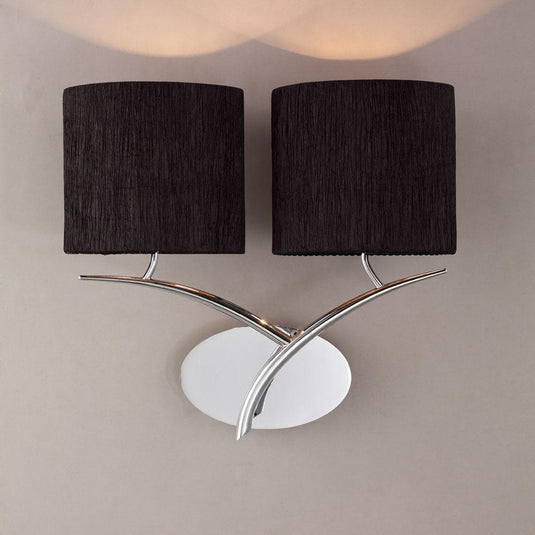 Mantra M1135/S/BS Eve Wall Lamp Switched 2 Light E27, Polished Chrome With Black Oval Shades
