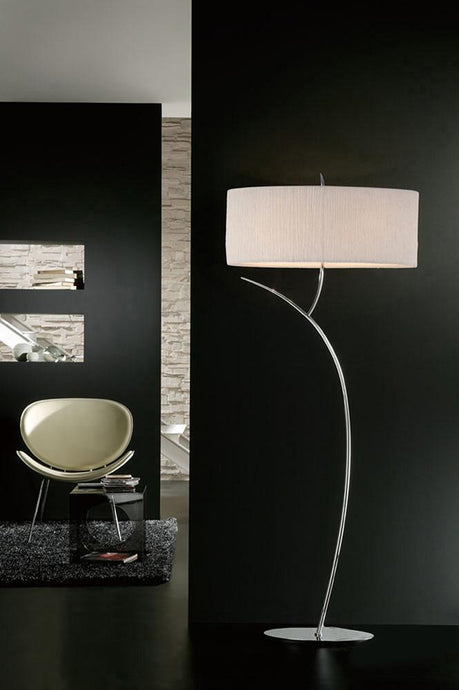 Mantra M1139 Eve Floor Lamp 2 Light E27, Polished Chrome With White Oval Shade