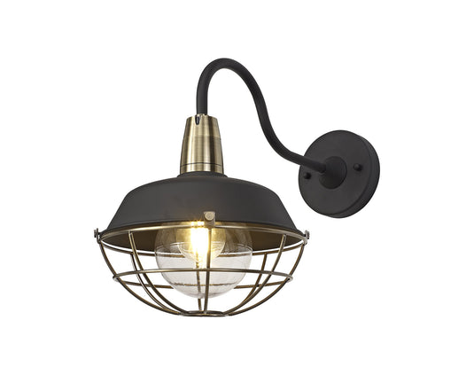 C-Lighting Fawkham Wall Lamp, 1 Light E27, IP65, Matt Black/Antique Brass, 2yrs Warranty - 29278